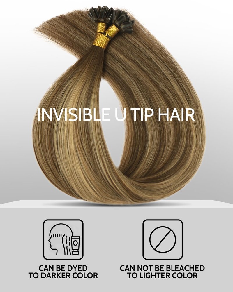 U Tip Hair Extensions - Human Hair Balayage Dark Brown & Caramel Blonde - 14 Inch, 40g, Keratin Fusion #4/27/4