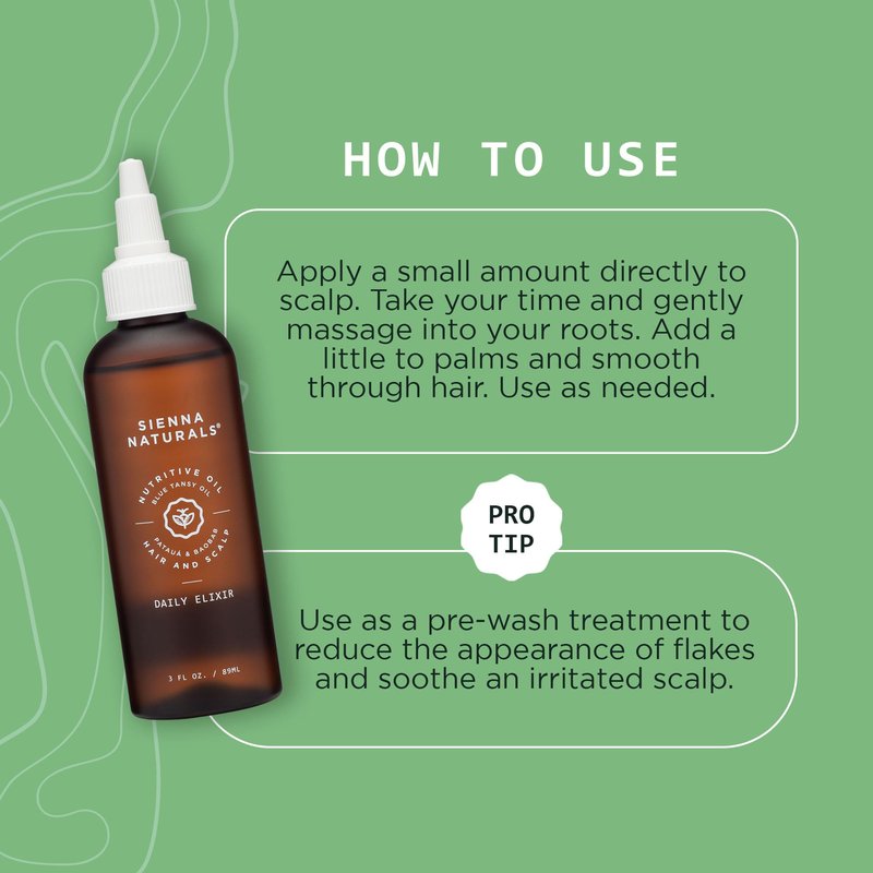 Sienna Naturals - Daily Hair Elixir – Lightweight Scalp & Hair Oil w/Baobab & Blue Tansy for Hydration – Supports Dry, Itchy Scalp & Strands – Silicone-Free, Vegan & Clean, 3oz
