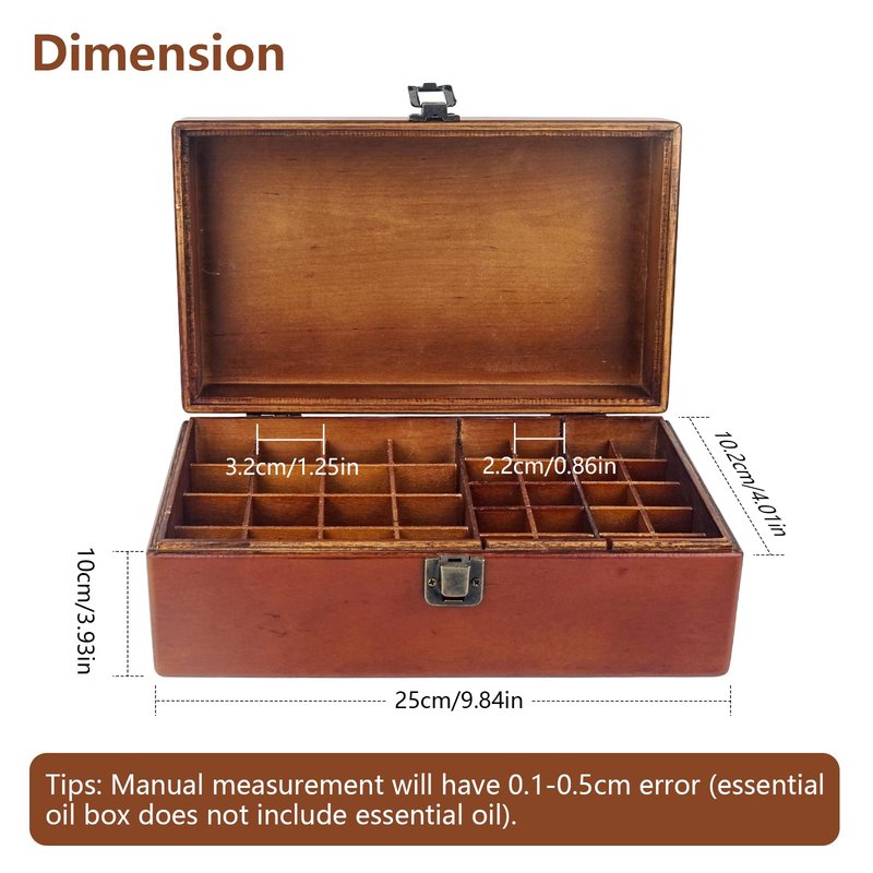 Pure Vie Wooden Essential Oil Storage Box Travel Organizer Case with Bottle Cap Label - Aromatherapy Nail Polish Fragrance Container, Holds 32 Bottle for 5-15ml - Keep Scented Oil Safe & Space Saver