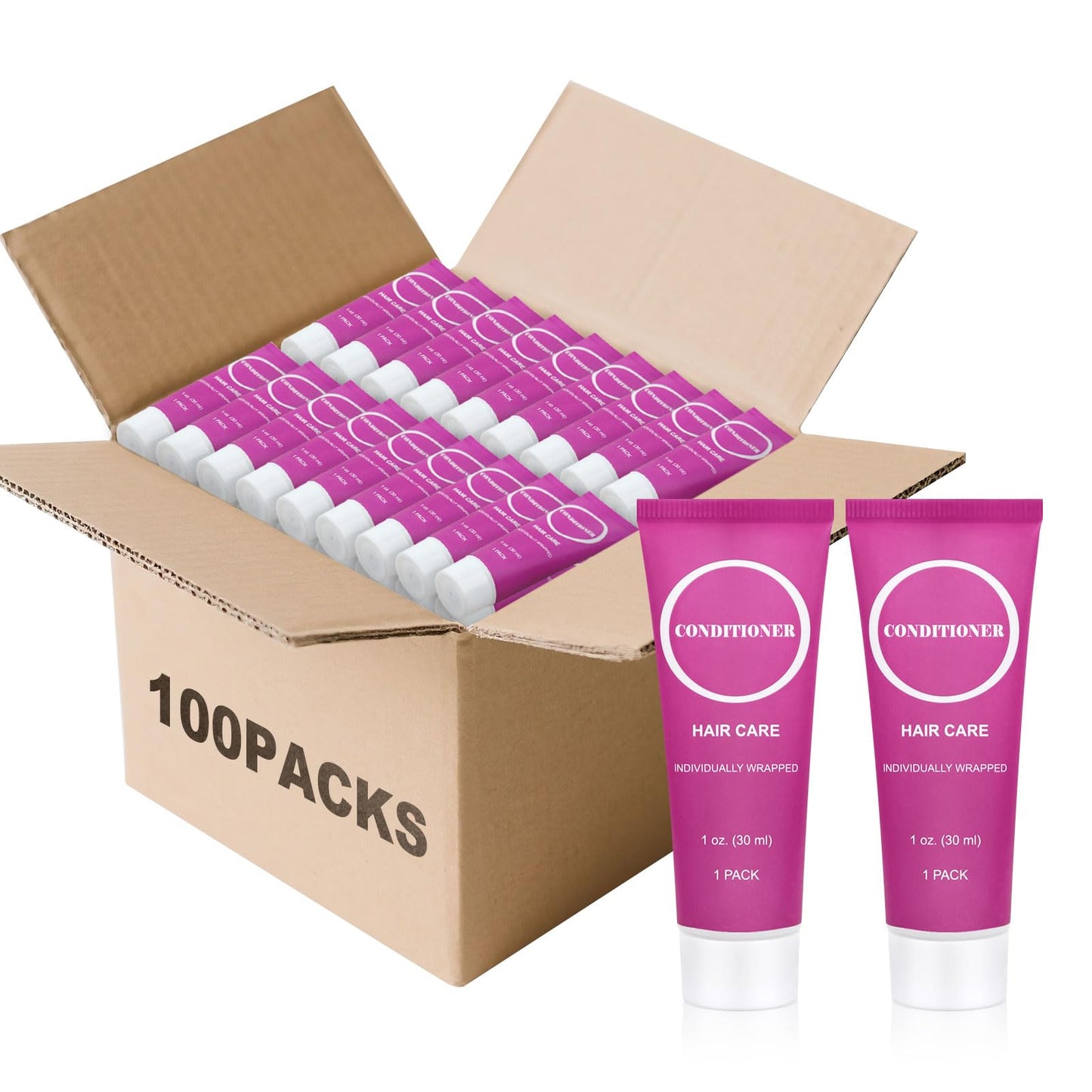 Travel Size Conditioner in Bulk, Individually Wrapped Mini Hair Sample Trial Small Conditioner for Men Women Essential Toiletries Amenities for Hotel Guests Shelter/Homeless/Charity 1 oz (100 Pack)