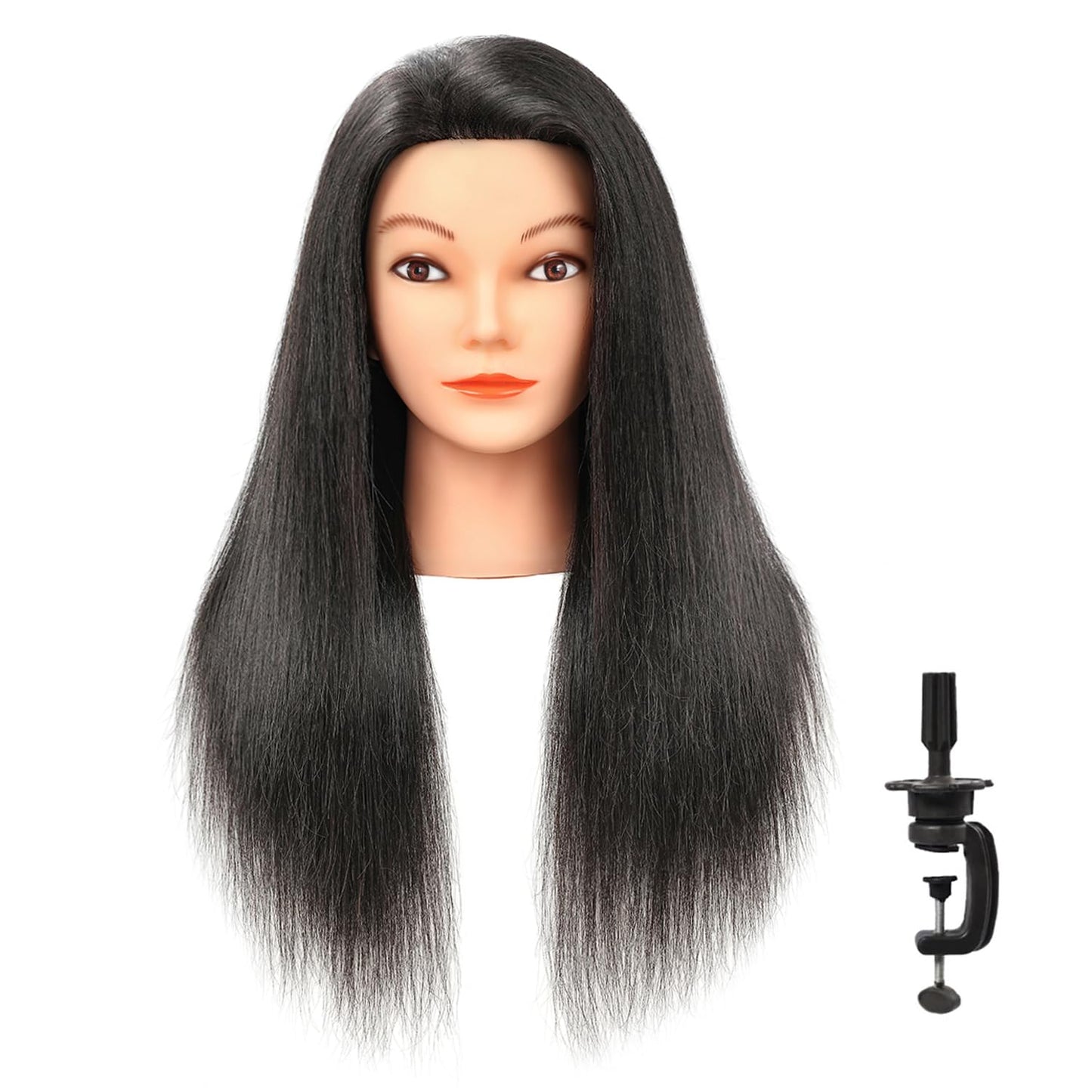 Human Hair Mannequin Head for Hair Practice - 20-22 Inch Cosmetology Doll with Clamp | Natural Black