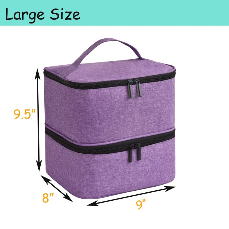 Nail Polish Organizer - Double-Layer Storage for 30 Bottles & Lamp | Portable Purple Travel Case with Handle