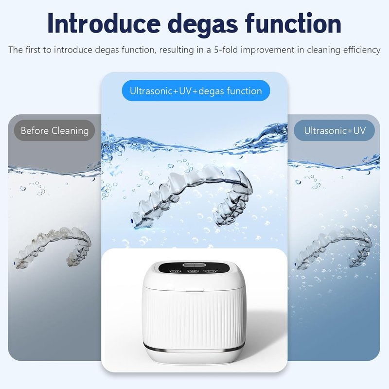 Ultrasonic Retainer Cleaner Machine - 3-in-1 with UV & Degassing Technology | Efficient for Dentures, Mouth Guards, Braces & Jewelry