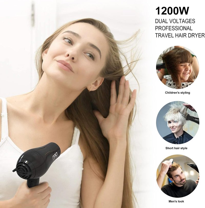 Compact Hair Dryer - Portable Mini Blow Dryer with Concentrator & Diffuser | Travel-Friendly Design