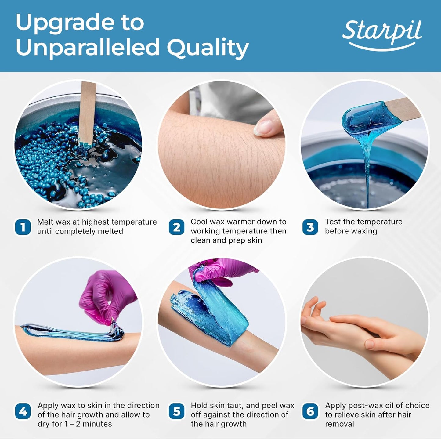 Starpil Wax 500g / 1.1 lb Blue hypoallergenic Hard Wax Beads for Painless Hair Removal, Stripless Body Wax Beans, Polymer Blend Bikini Wax, Coarse Hair Removal hypoallergenic Beads for Sensitive Skin