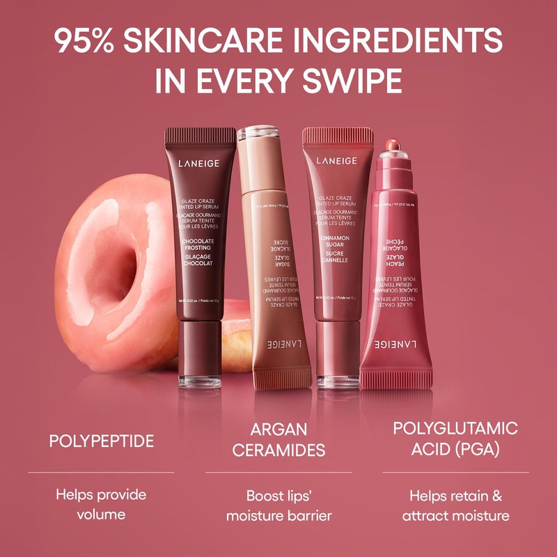 LANEIGE Glaze Craze Tinted Lip Serum, Raspberry Jam: Hydrating Lip Serum for Glossy, Nourished Lips with Plumping Polypeptides