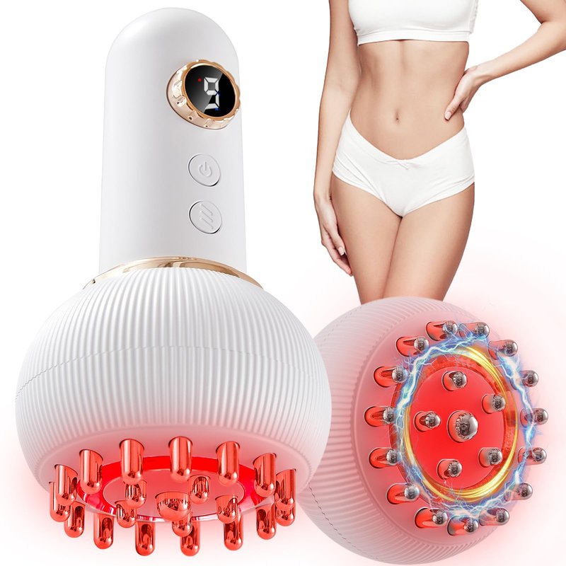 Lymphatic Drainage Massager & Anti Cellulite Massage Tool, Helps Reduce Stretch Marks & Cellulite, for Legs, Arms & Belly, Body Sculpting Machine with Microcurrent, Light, Heat & Vibration (White)