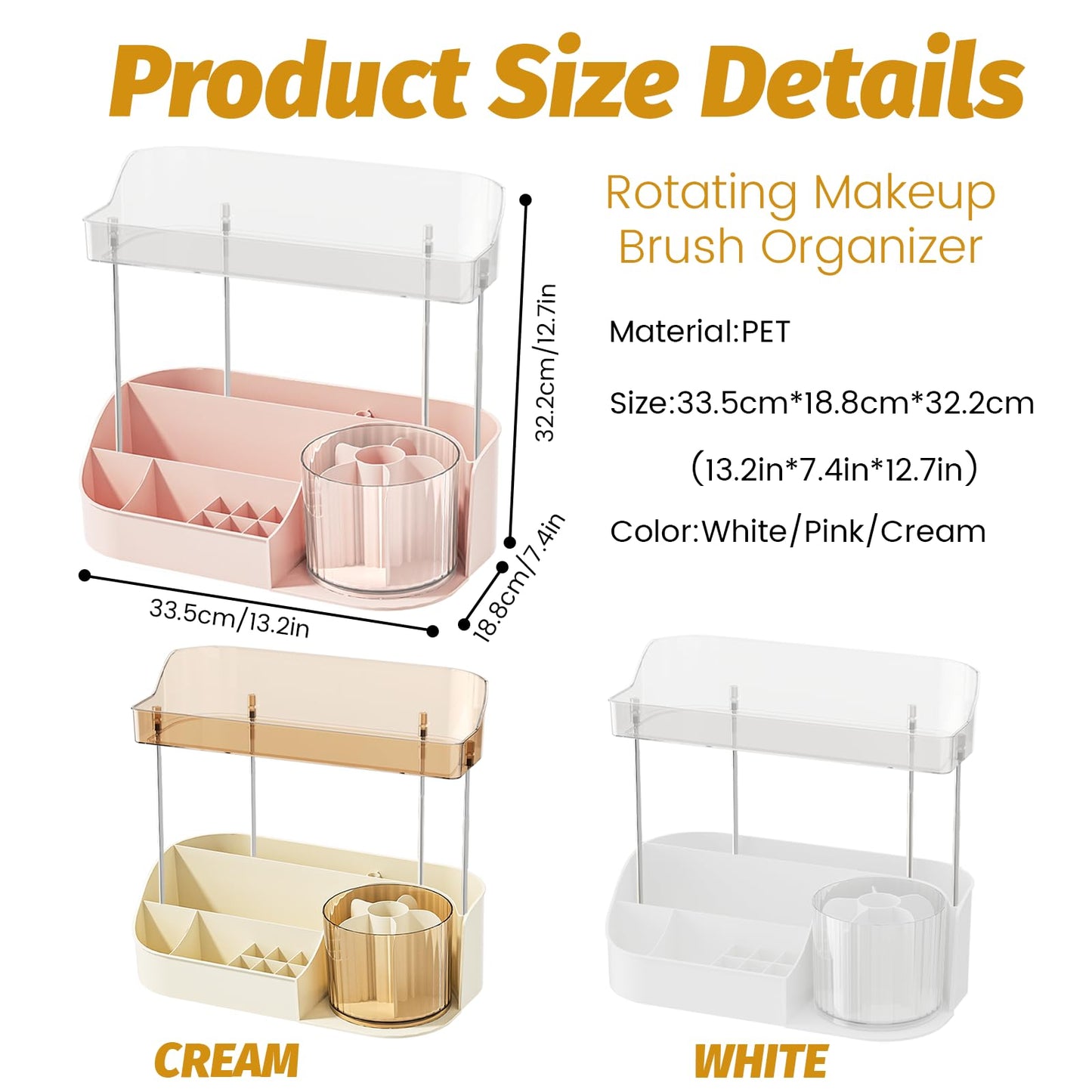 DASITON Large Capacity Makeup Organizer with 360° Rotating Makeup Brush Holder, Perfume and Skincare Storage Organizers for Vanity Bathroom Countertop, Cosmetic Display Case (Pink, 2 Tier)
