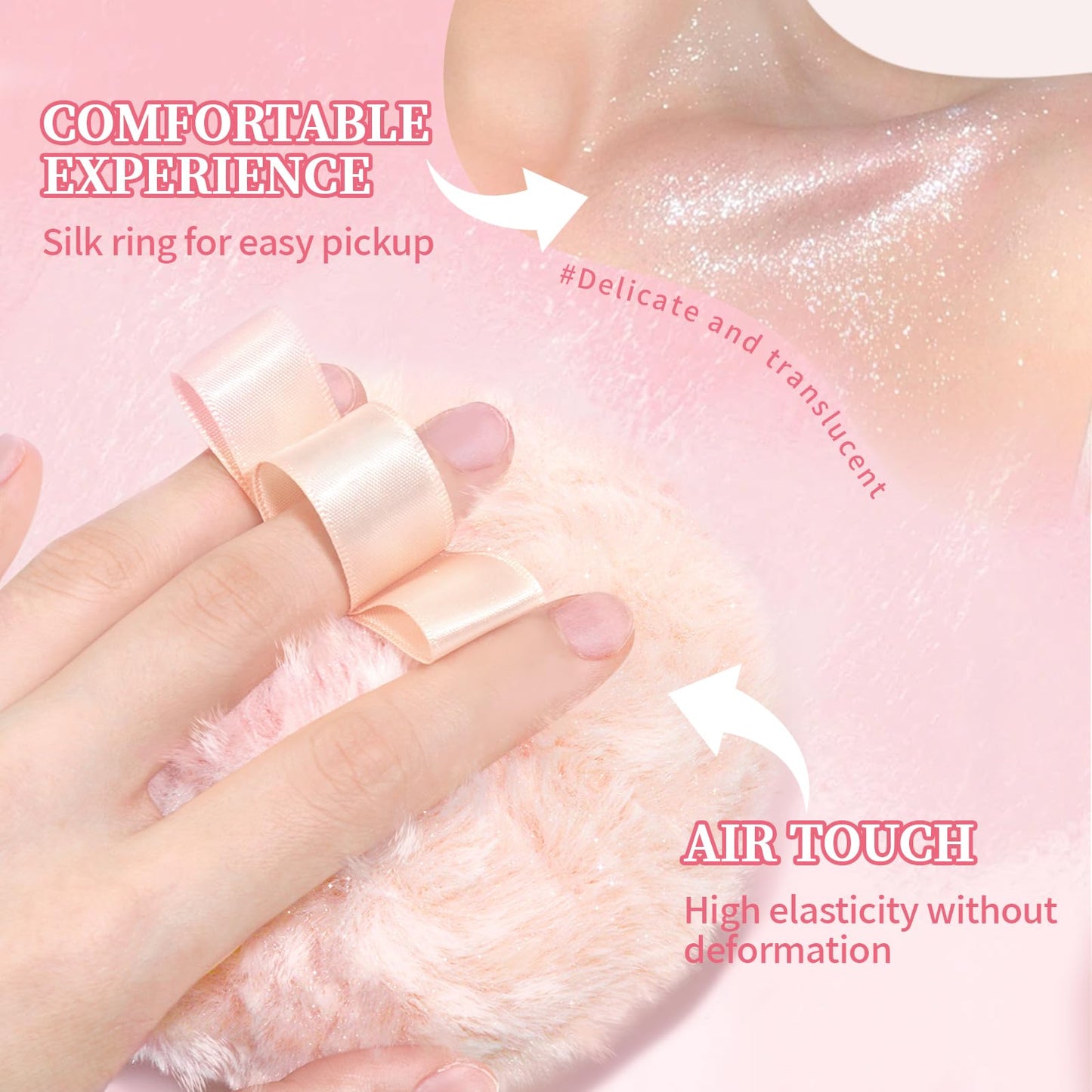 Noerrors Body Glitter Powder Puff Body Shimmer Powder Plush Peach Ball Loose Highlighter Patting High Gloss Shine Bright Illuminator Glossy Diamond Glow Sparkle Makeup for Body Face Hair