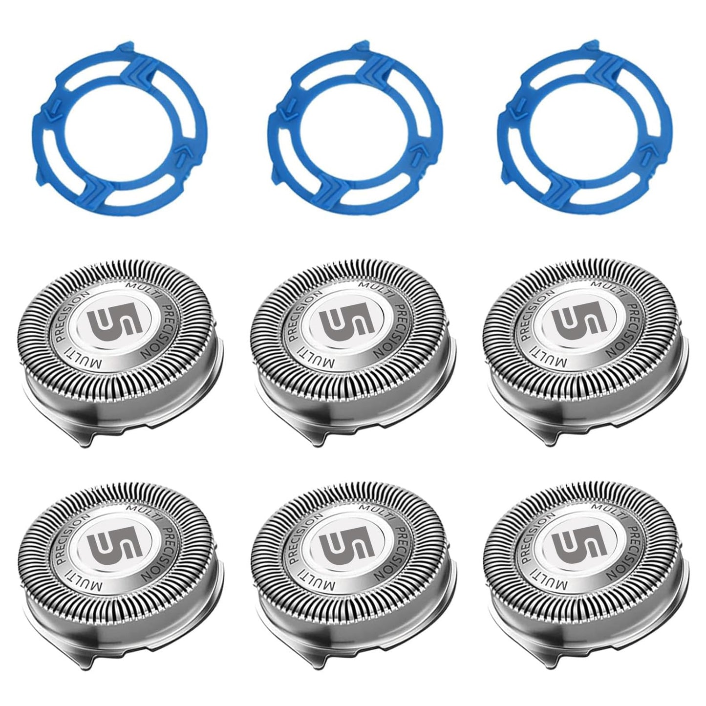 SH50 Replacement Heads with Blade Retaining Rings for Philips Norelco 5000 Series 6-pc Pack