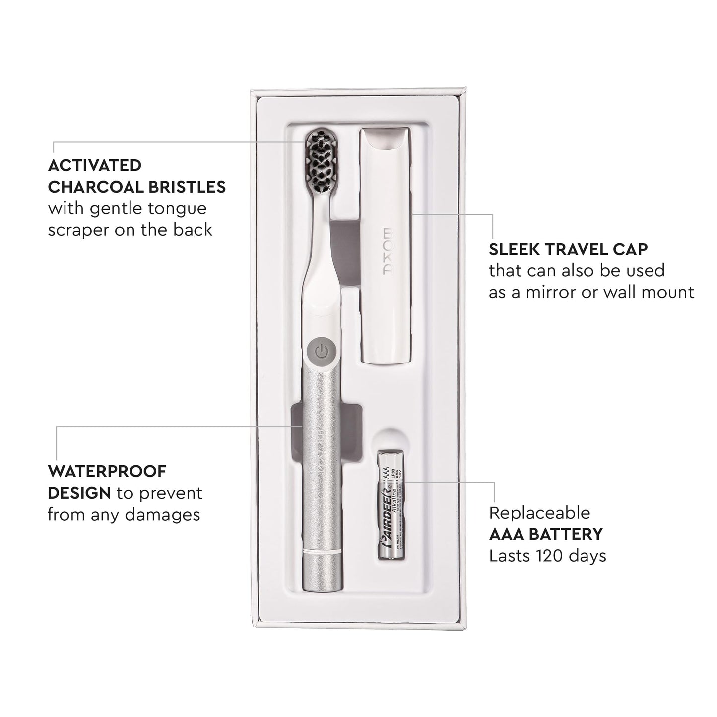 Boka Sonic Electric Toothbrush for Adults - 24000 VPM w/Standard & Sensitive Modes - Waterproof & Up to 120 Battery Life w/Travel Cover & Wall/Mirror Mount - Automatic Smart Timer, Non-Slip Handle