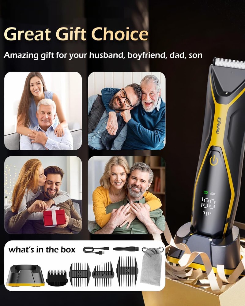 Electric Body Hair Trimmer for Men - Type-C Rechargeable Groin Groomer with LED Light | Fast Charge, Black & Yellow