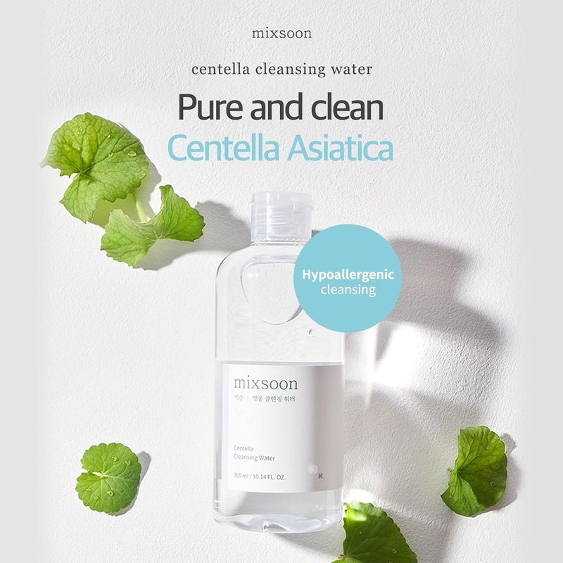 mixsoon Centella Cleansing Water 10.14 fl oz / 300ml Face Cleanser for Sensitive Skin Centella Asiatica Aloe Vera Korean Glass Skin Care