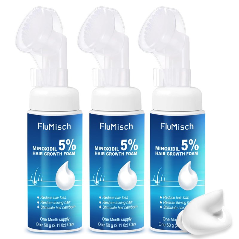 FluMisch 5% Minoxidil Foam for Men, 5% Biotin and 5% Minoxidil Use for Hair Growth, Slows Hair Loss and Promotes Hair Regrowth, 3 Month Supply (3Pcs)