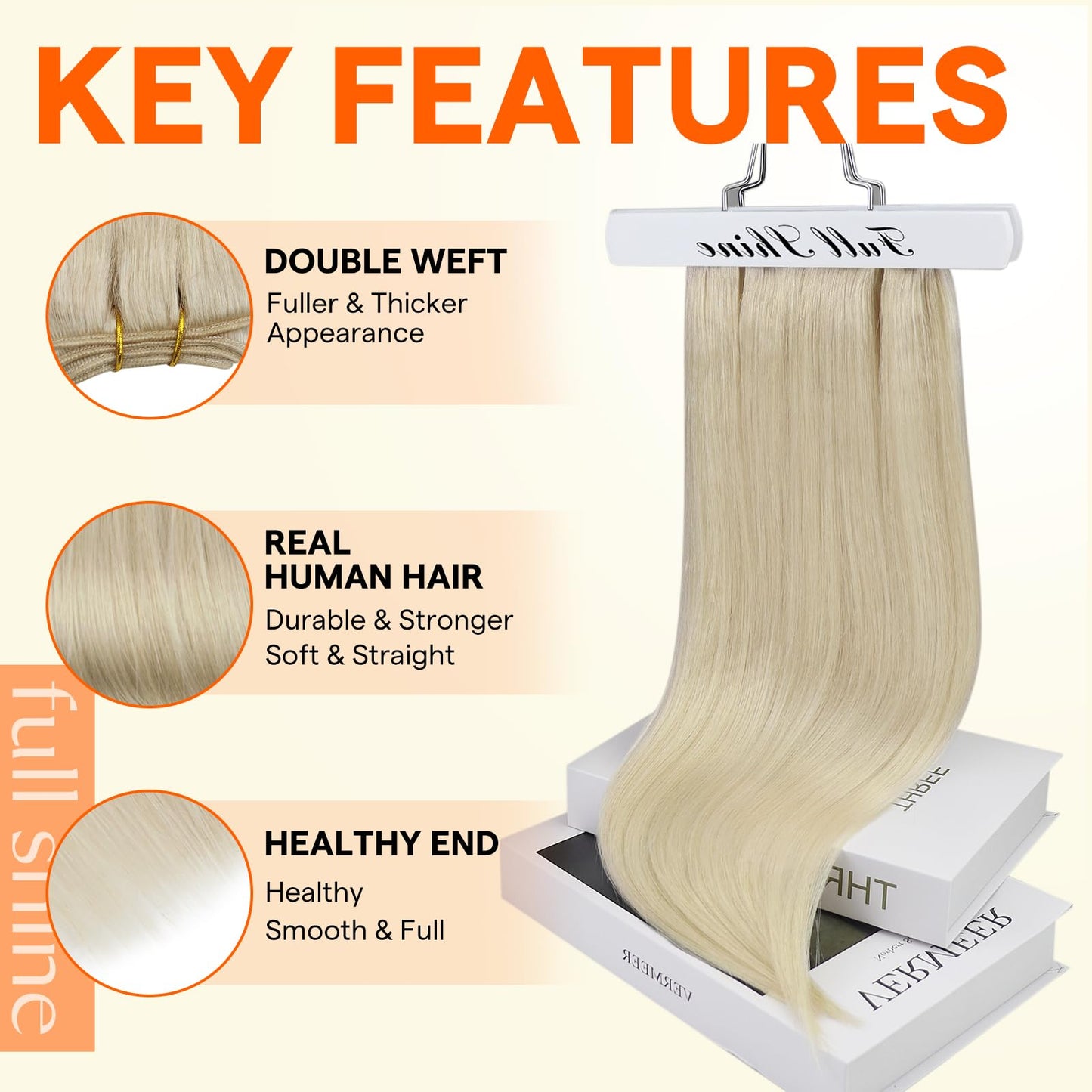 Full Shine Blonde Hair Weft Extensions Sew In Hair Extensions Color Platinum Blonde Hair Extensions Sew In Remy Human Hair Extensions Straight Hair Bundles Weft Human Hair 80G 12 Inch