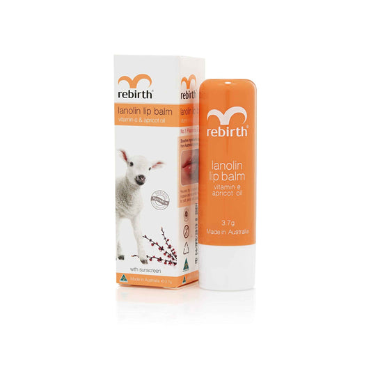 Rebirth Lanolin Lip Balm with Vitamin E & Apricot Oil, Sun Protection, Apricot Flavor