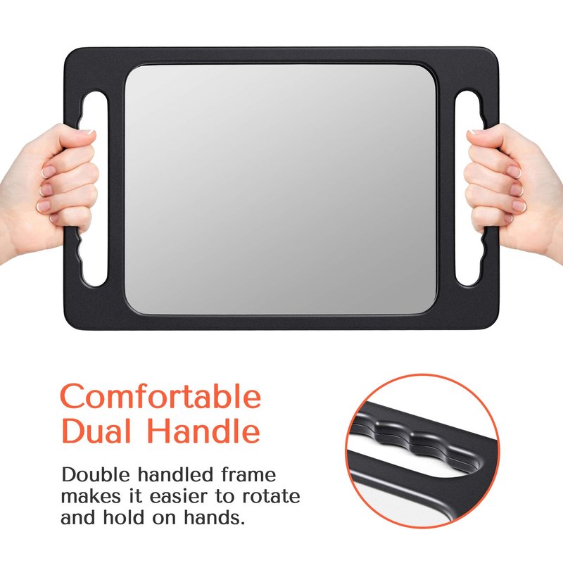TASALON Unbreakable Hand Mirror with Double Handle - Large Handheld Barber Design for Hair and Beauty Salon - Durable Hand Held for Barbershop - Lightweight Haircut Mirror with Double Handgrip