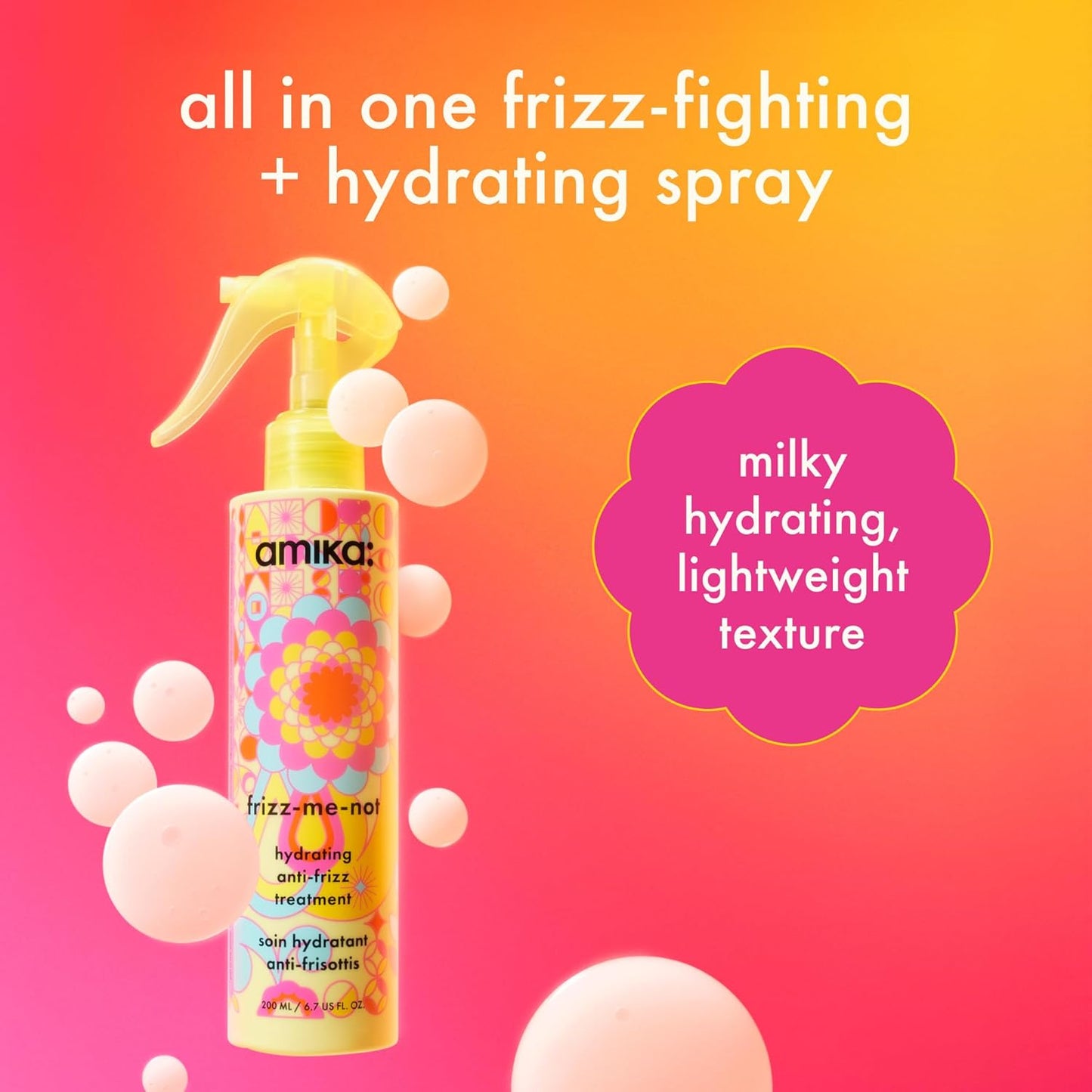 Amika Frizz-Me-Not Hydrating Anti-Frizz Treatment - Lightweight Spray for Medium to Thick Hair, Humidity & Heat Protection | Smooth Frizz for Up to 3 Days