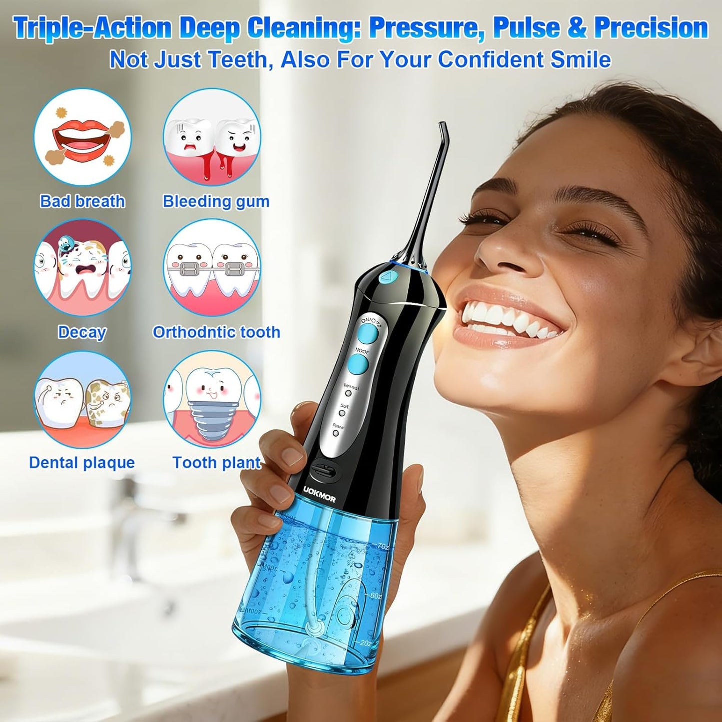Dental Flosser Water Pick - Portable Cordless Oral Irrigator with 3 Modes | IPX7 Waterproof, Rechargeable for Adults and Braces
