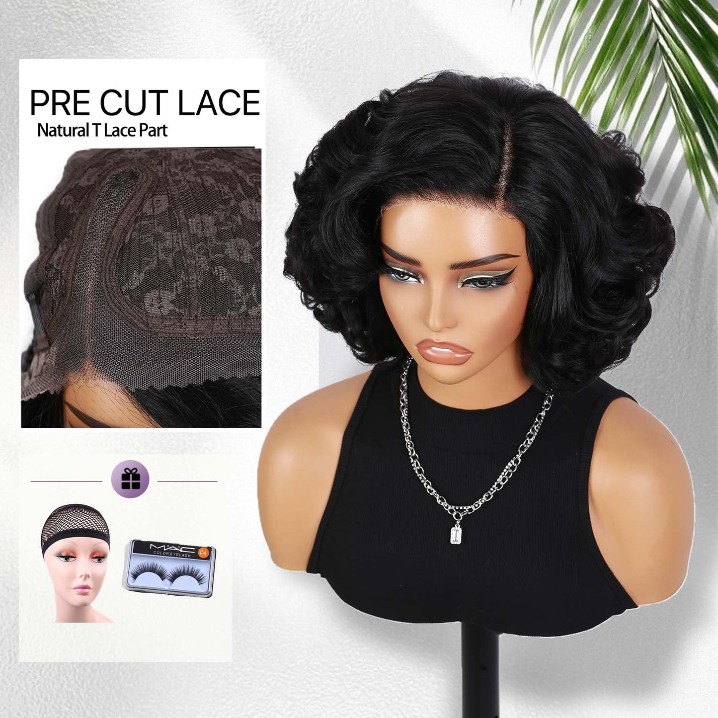 Curly Bob Wig for Black Women - Pre-Cut Lace Front, Glueless, Natural Look | Big Afro Style, Synthetic Hair