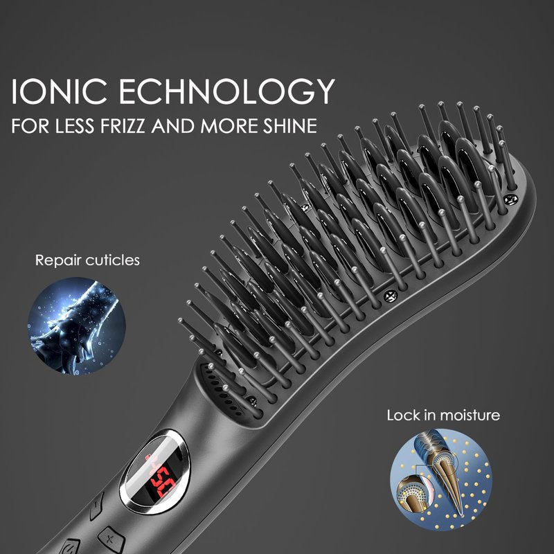 Hair Straightener Brush, Ceramic Ionic Straightening Iron Comb Anti-Scald, Best Soft Round Touch Body, Perfect for Professional Salon at Home (L)
