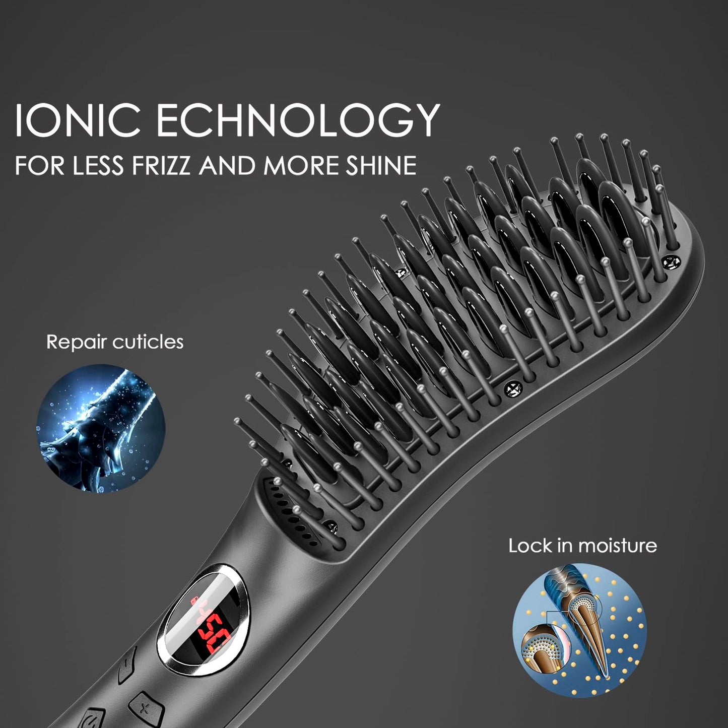 JINRI Volumizing Hair Iron, Hair Straightener Brush, Adjustable Temp, 360 ° Tail Rotation, Lasting Hair Volume, for Short Or Thin, Black