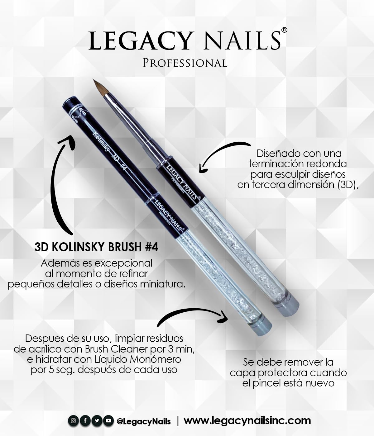 Legacy Nails Professional Silver Kolinsky Nail Brush 3D #4 - Perfect for Creating Miniature 3D and Nail Art Details