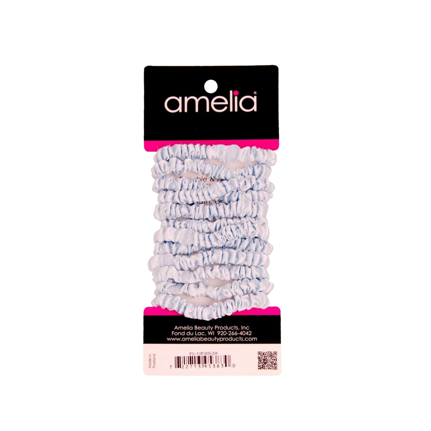 Amelia Beauty, Black, Skinny Satin Scrunchies, 12 Pack – 2in Diameter, Gentle & Strong Hold, No-Snag, No-Dent, Crease-Free Hair Ties