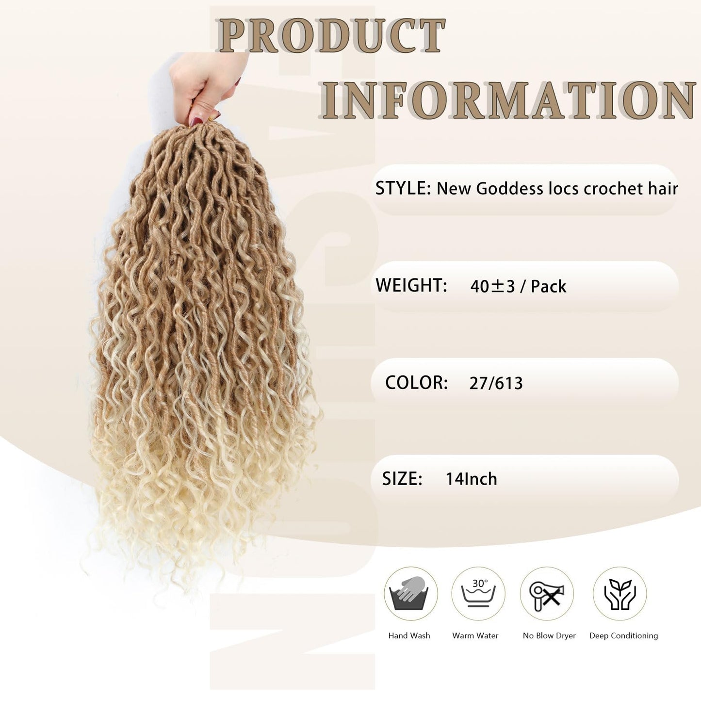 Molleas Goddess Locs 14inch, 9 Packs Faux Locs for Black Women, Pre-Looped Boho Crochet Hair With Curl Ends (14inch, Pack of 9, 27/613)