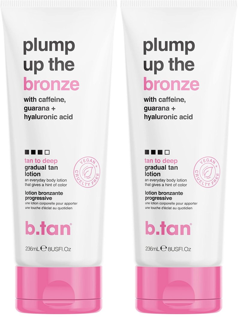 b.tan Dark Gradual Self Tanning Lotion | Plump Up the Bronze Everyday Glow Lotion - Develop a Bronzed Glow, Infused With Hyaluronic Acid For Plump, Juicy Skin, Vegan, Cruelty & Paraben Free, 8 Fl Oz