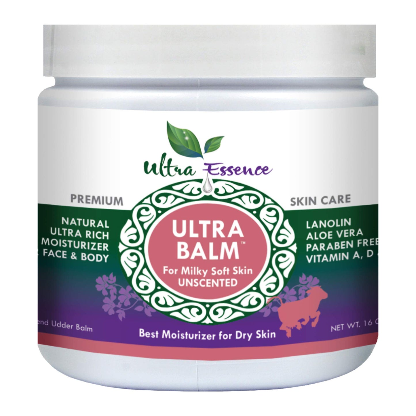 Ultra Balm Daily Moisturizer 16 oz For Dry Itchy Skin, Psoriasis and Eczema, Contains Lanolin, Vitamins A, D & E, Aloe Vera, To Moisturize Face, Body, Dry Hands & Cracked Heels (Unscented)