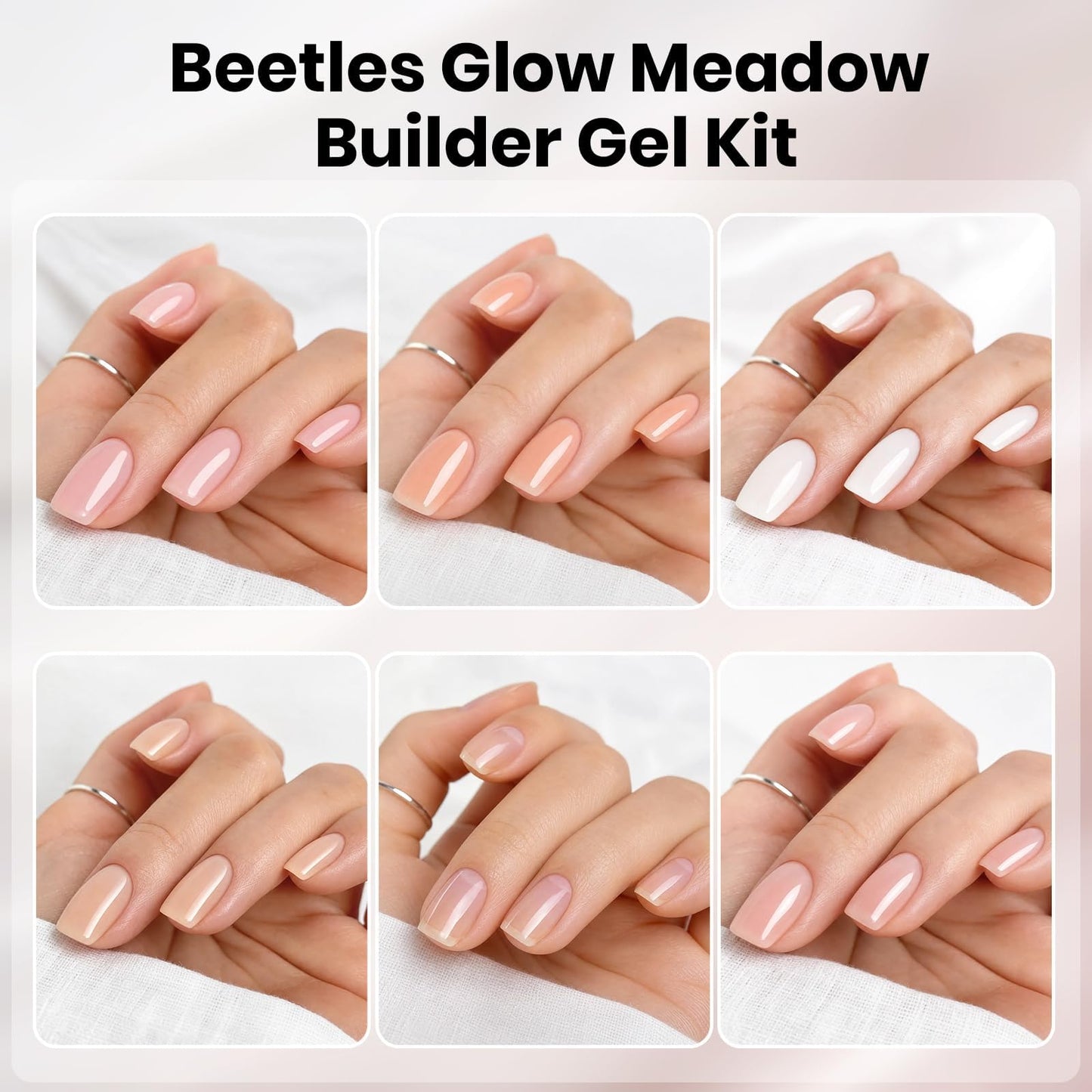 Beetles Builder Gel Set,6 Colors Soft Nude Whisper Nude Pink Building Gel,8 in 1 Strengthening Building Instant Apex & Nail Extension,for Beginners DIY Salon at Home Gifts,UV & LED Lamp Needed