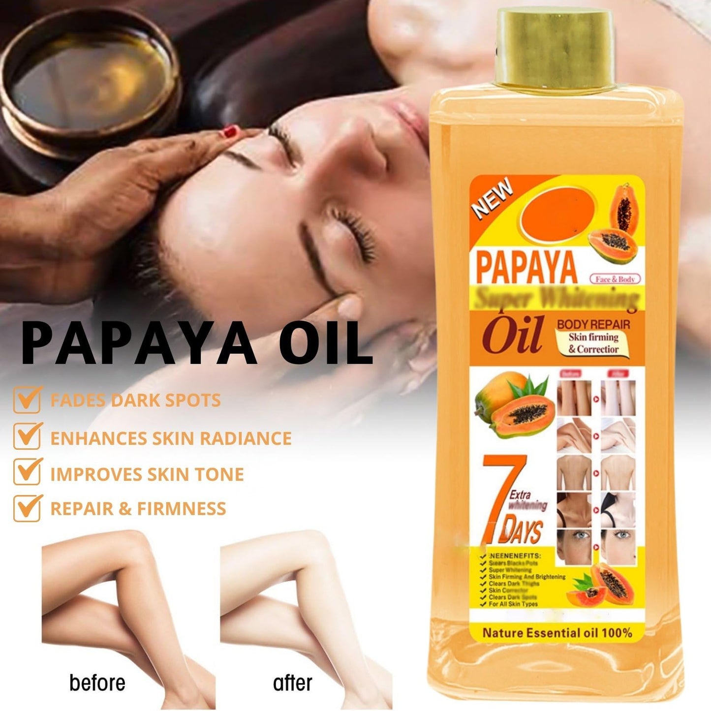 500ml Papaya Oil for Skin Brightening - Organic Papaya Oil for Face - Soft 7 Body Oil, Moisturizing
