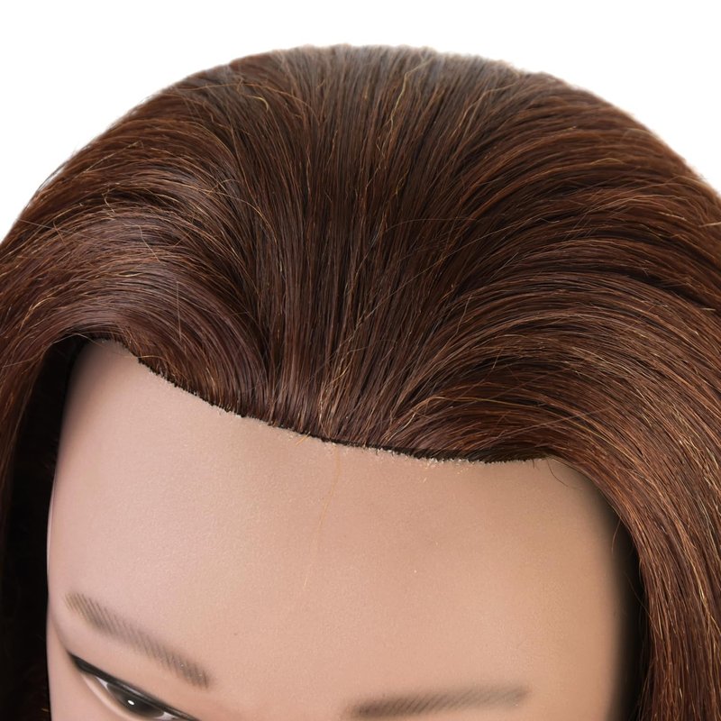 Male Mannequin Head 100% Human Hair Training Head 14 Inch Barber Manikin Cosmetology Doll Head for Hair Styling and Practice with Wig Clamp Stand (with Beard,Brown)