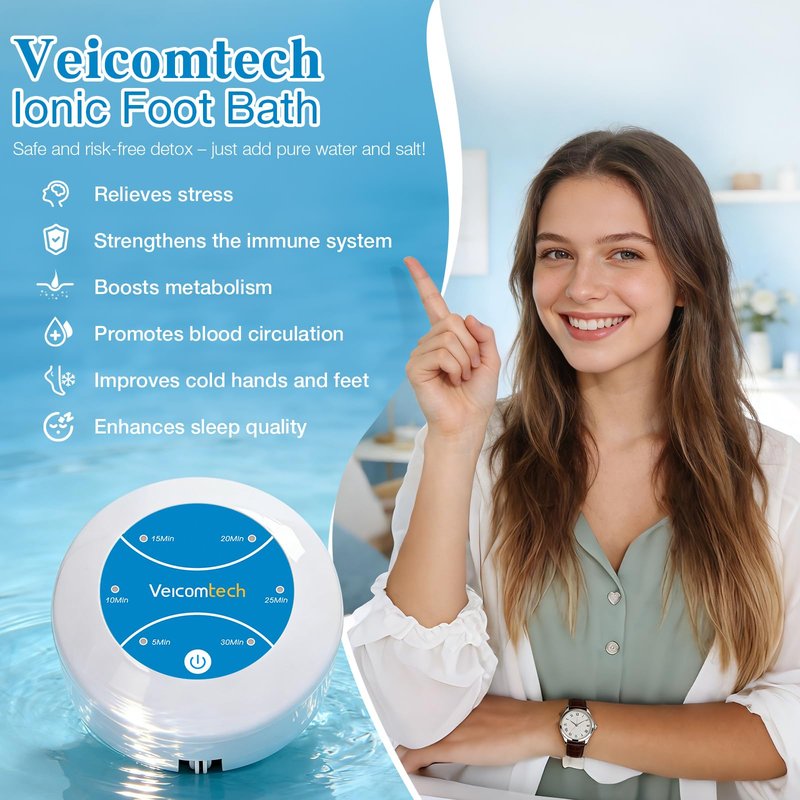 veicomtech Portable Ionic Detox Foot Bath Machine, Ionic Detox Foot Spa Chi Cleanse with 5 Liners for Home Use Spa Club Salon Travel Holiday Gift, One Touch to Start, Blue Without Tub