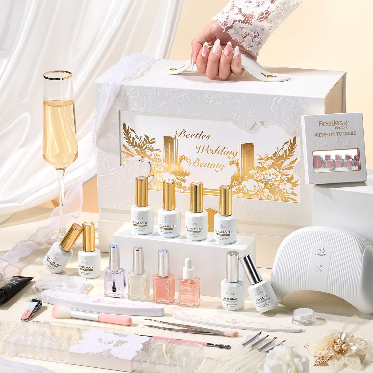 Beetles Summer Gel Nail Polish Kit with UV Light - Wedding Beauty French Manicure Kit, 15ml UV LED Soak Off French Tip Gel Polish Set with Nail Tools Nails Decoration