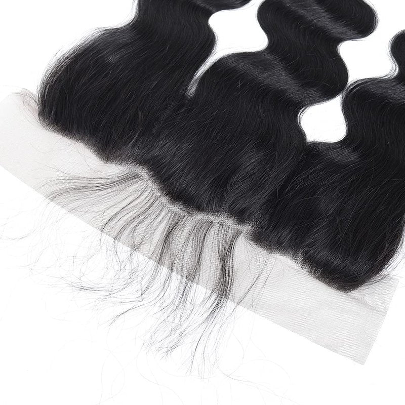 Winky Cool Body Wave Frontal Closure 13x4 Transparent Lace Frontal Brazilian Virgin Human Hair, 150% Density, 16 Inch, Black