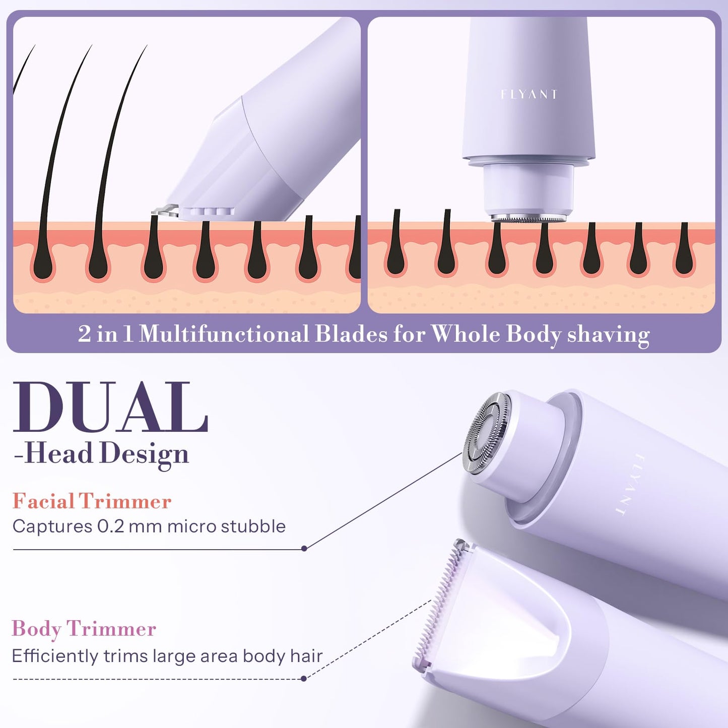Bikini Trimmer for Women, 2 in 1 Electric Shaver for Women, Bikini RazorWaterproof IPX7 with LED, Pubic Hair Trimmer for Leg Arm Underarm Bikini Area, Pull Bows Gift Box(Lavender Dream Purple)