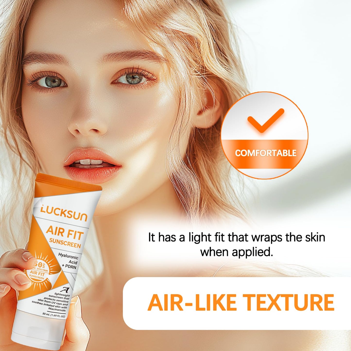 Air Fit Sunscreen SPF 50 PA++++ (2 Pack) – Lightweight Face & Body Sunblock with Hyaluronic Acid + PDRN, Non-Greasy, For Daily Outdoor Use, 1.69 fl oz Each (1)
