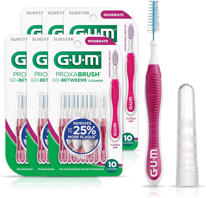GUM Proxabrush Interdental Brushes - Soft Bristle Dental Picks for Plaque Removal | 10 Count (Pack of 6)