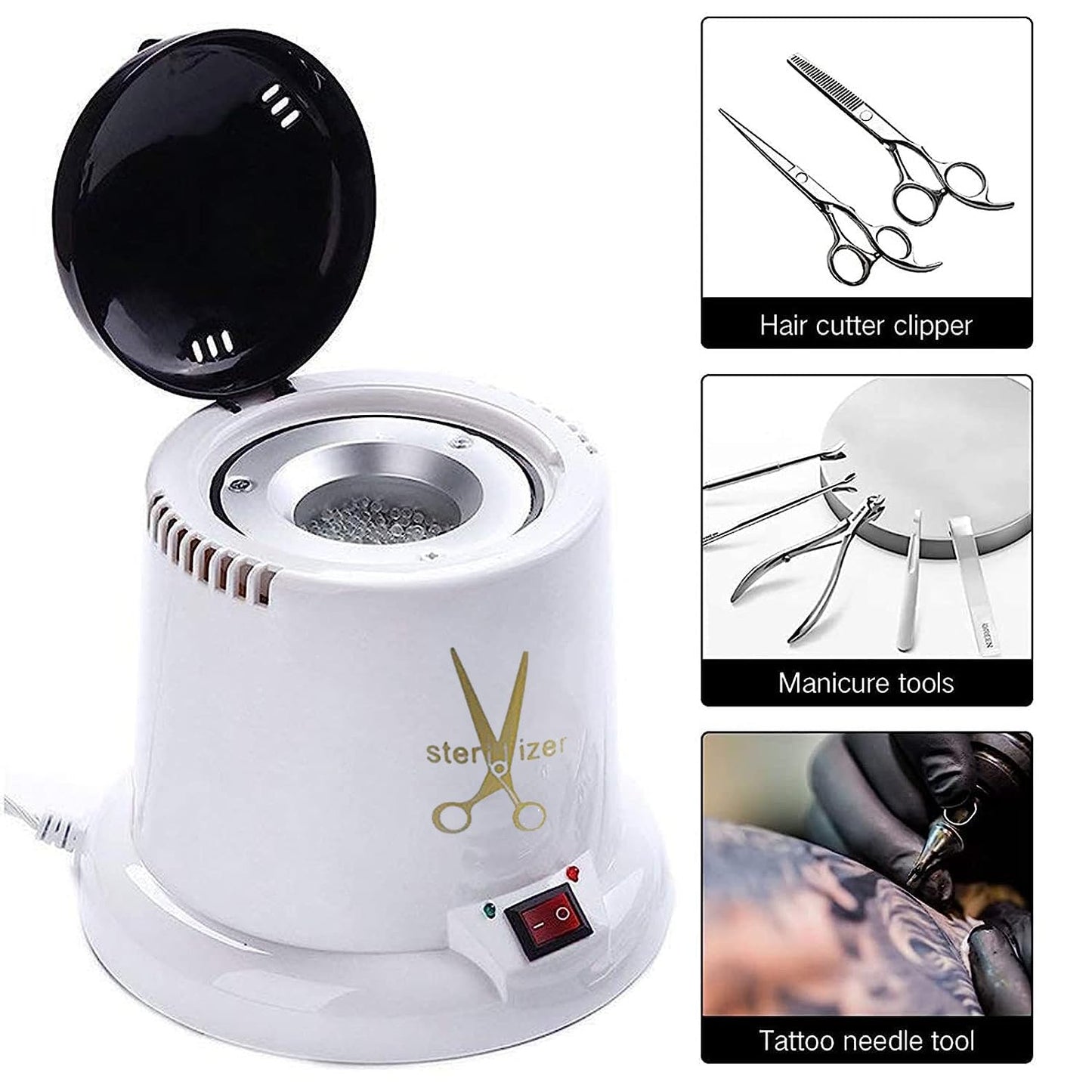 Nail Tool Sterilizer Machine - High-Temperature Cleaning Pot for Nail Art | White with Glass Bead