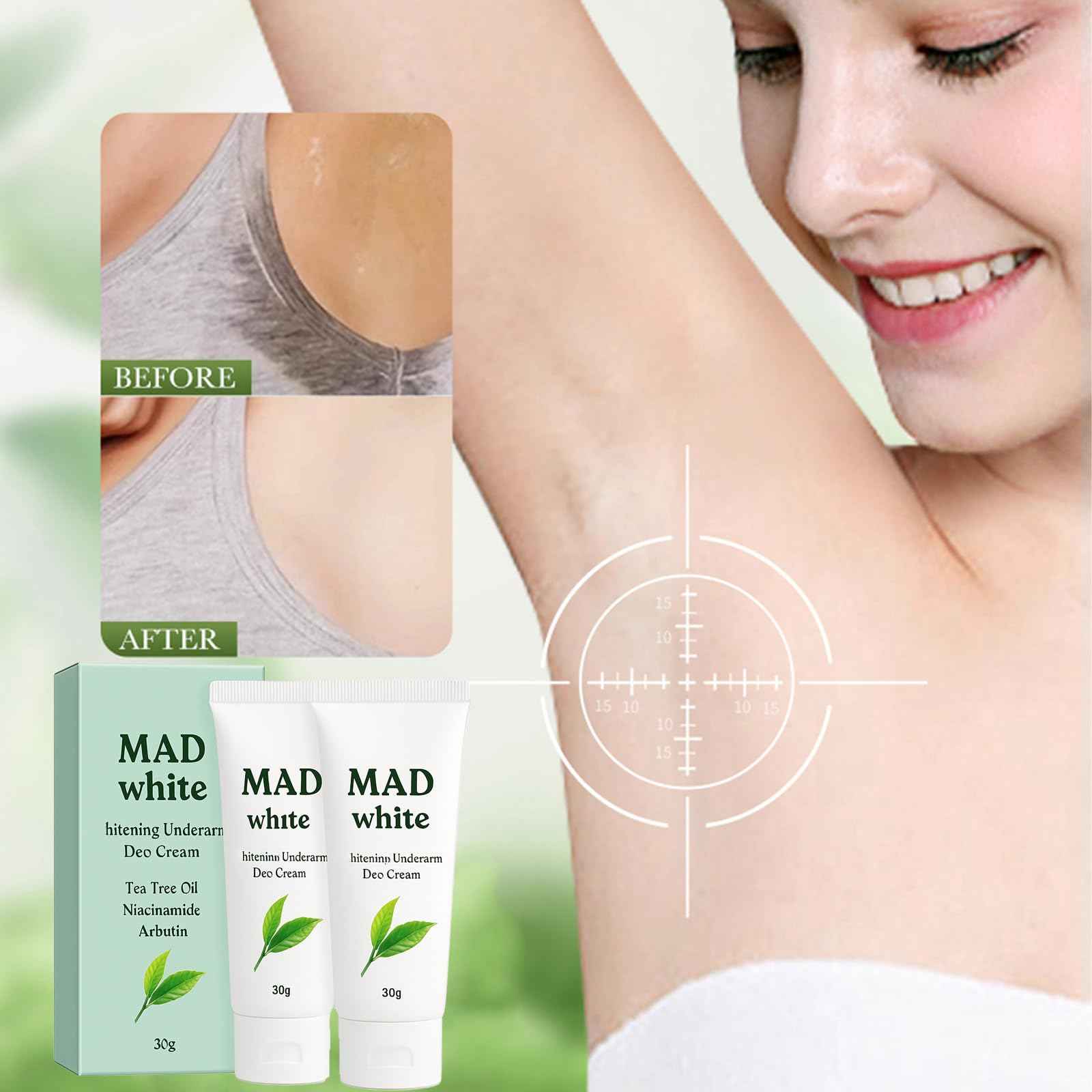 HolaWise MAD WHITE Underarm Deo Cream, for Dark Armpits, Elbows, Knees, for Sensitive Skin 30g (3)