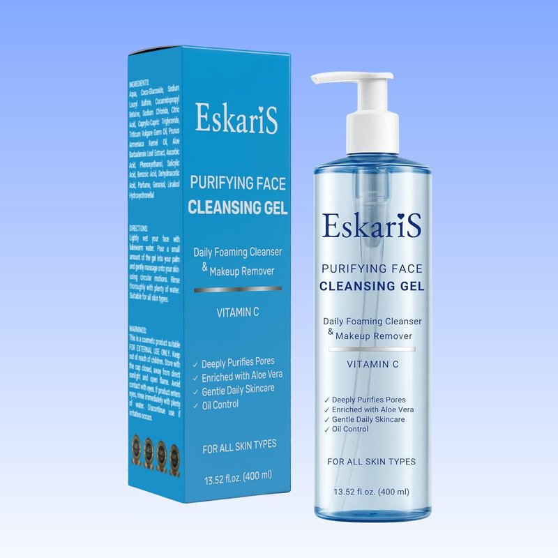 Purifying Face Cleansing Gel | Vitamin C & Aloe Vera Daily Foaming Wash - Oil Control, 13.52 oz (400 ml)