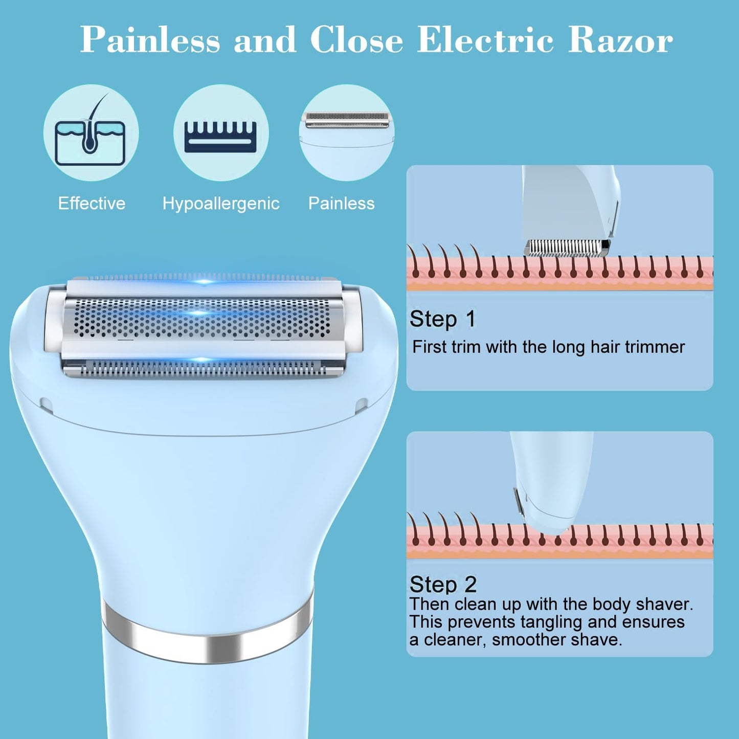 3-in-1 Electric Razor - IPX7 Waterproof Bikini Trimmer for Ladies | Painless Groomer for Face, Body & Legs