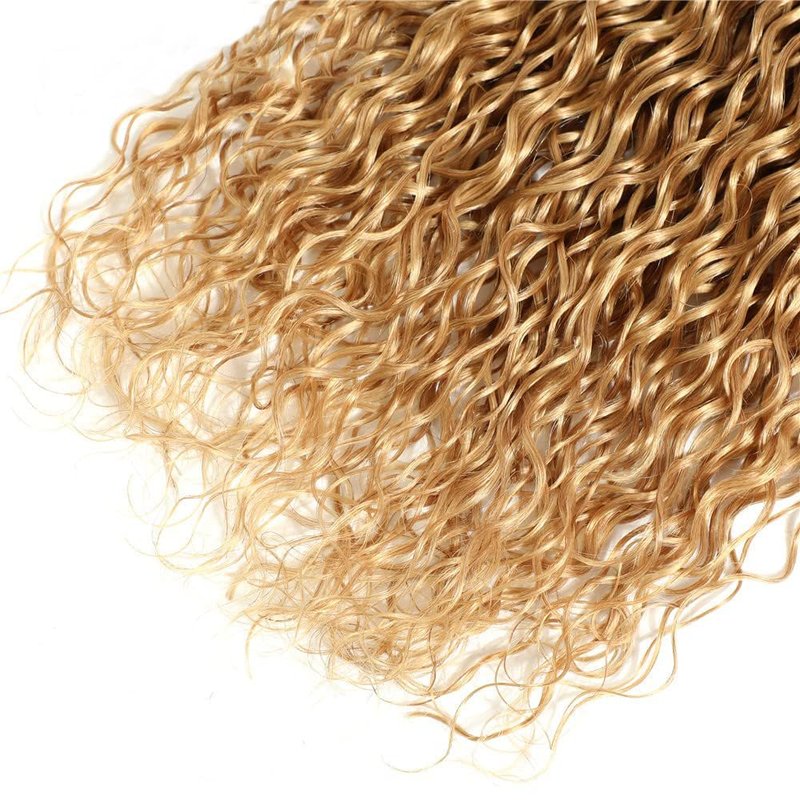 T4/27 Straight Human Hair Bundles Ombre Honey Blonde Mixed Length 10 12 14 Inch Grade 8A Brazilian Virgin Human Hair 3 Bundles Brown Hair Extension For Women No Shedding