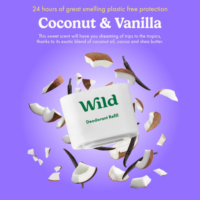 Wild Aluminum Free Deodorant Starter Kit - Refillable Stick Deodorant with Aqua Applicator Case & Vegan Refill Variety Pack - Fresh Cotton & Sea Salt, Cherry Blossom and Coconut & Vanilla Scents