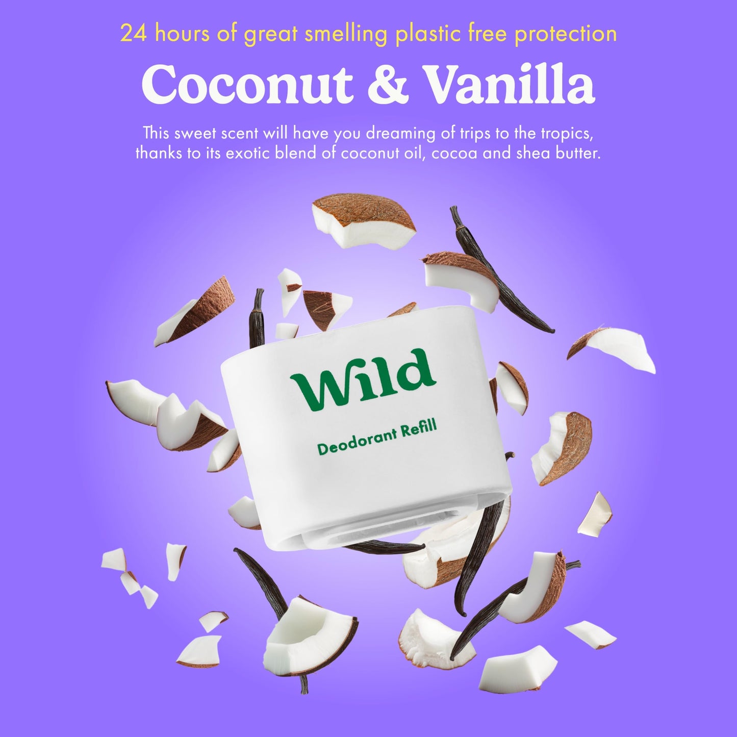 Wild Aluminum Free Refillable Deodorant Variety Pack for Men & Women - 98% Natural Ingredients - Includes Fresh Cotton & Sea Salt, Cherry Blossom, Coconut & Vanilla Scents - Long Lasting Protection