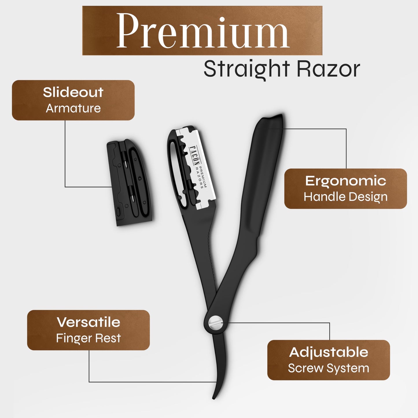 Facón Straight Razors for Men - Professional Barber Straight Edge Razor Kit with 100 Blades,Japanese Stainless Steel Barbero Shaver for a Smooth & Precise Shave, Premium Barber Razor for Men's Shaving