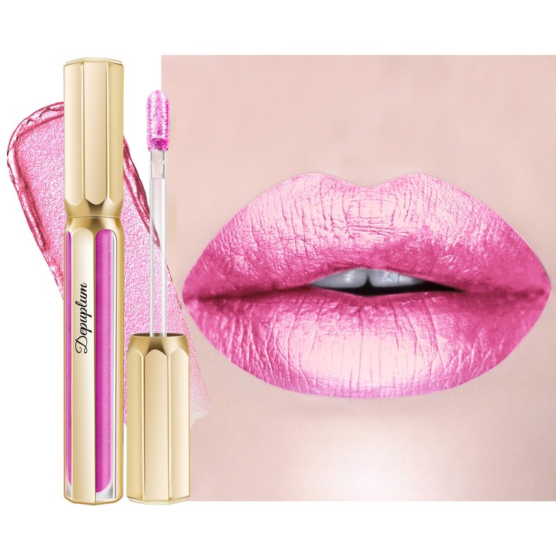 Depuplum Pink Lipsticks for Women Metallic Lipstick Long Lasting Shimmer Lip Gloss Metal Shine Glitter Waterproof Lipsticks Full Coverage Lip Color for Mother's Day,DP119 Princess