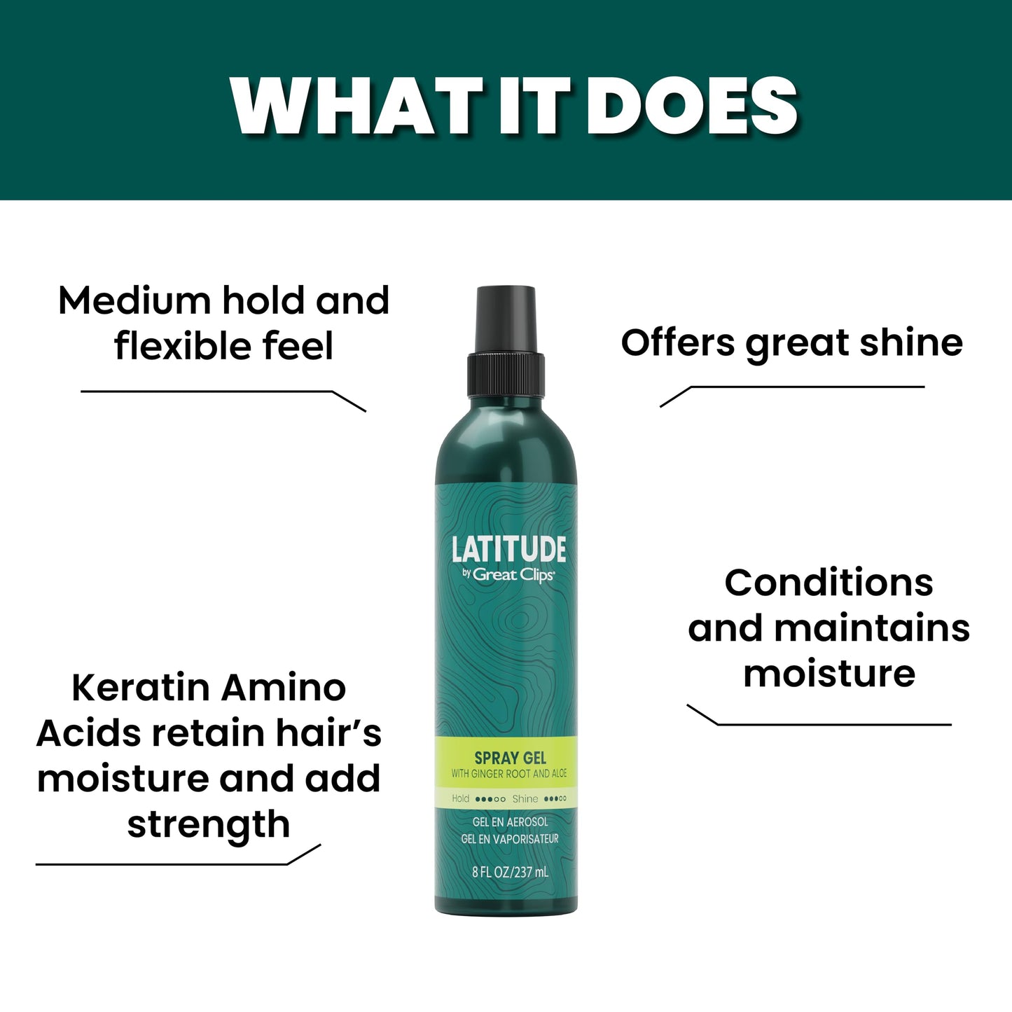 GREAT CLIPS LATITUDE Spray Gel | Hair Gel for Men | Medium Hold + Medium Shine | 8oz | Packaging May Vary